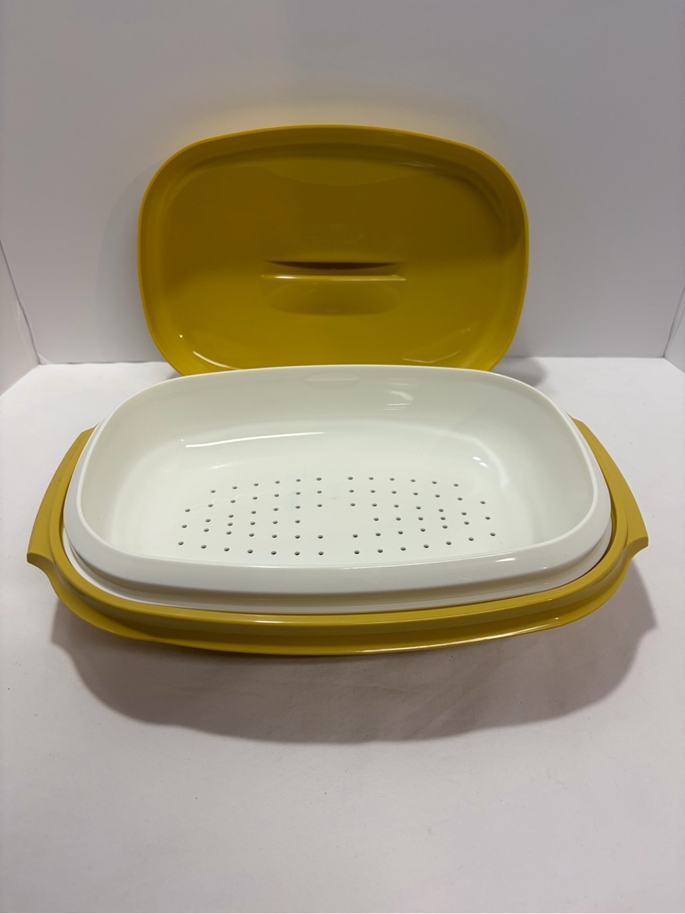 Vintage Tupperware Vegetable Rice Steamer 3 pc Set Harvest Gold